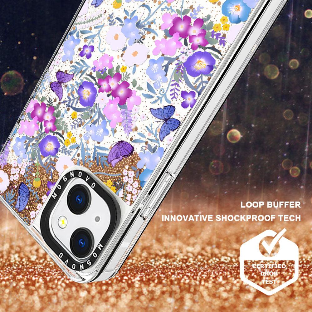 Purple Peri Nemophila Flower Glitter Phone Case - iPhone 13 Case - MOSNOVO
