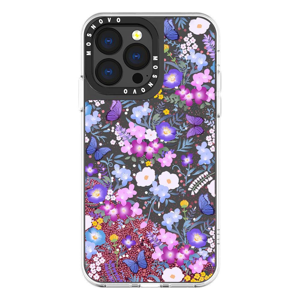 Purple Peri Nemophila Flower Glitter Phone Case - iPhone 13 Pro Case - MOSNOVO