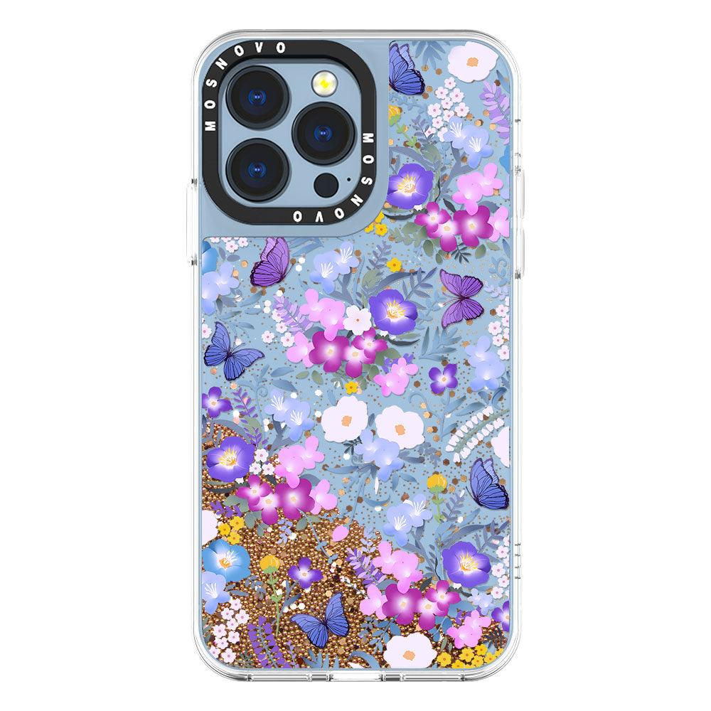 Purple Peri Nemophila Flower Glitter Phone Case - iPhone 13 Pro Case - MOSNOVO