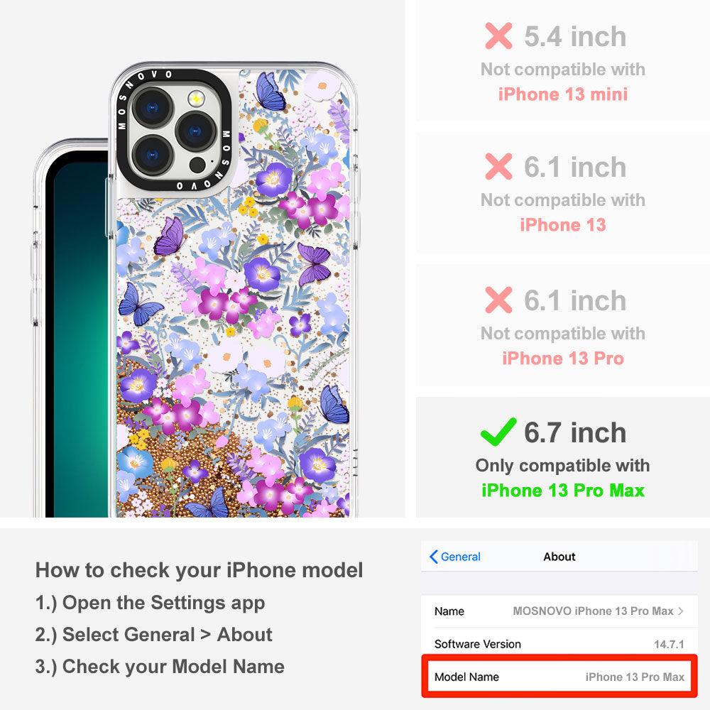Purple Peri Nemophila Flower Glitter Phone Case - iPhone 13 Pro Max Case - MOSNOVO