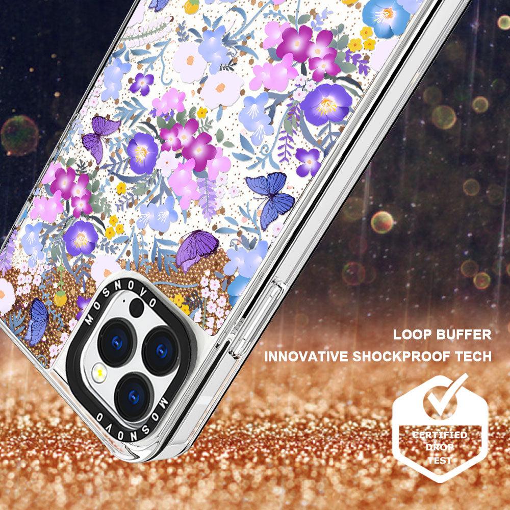 Purple Peri Nemophila Flower Glitter Phone Case - iPhone 13 Pro Max Case - MOSNOVO