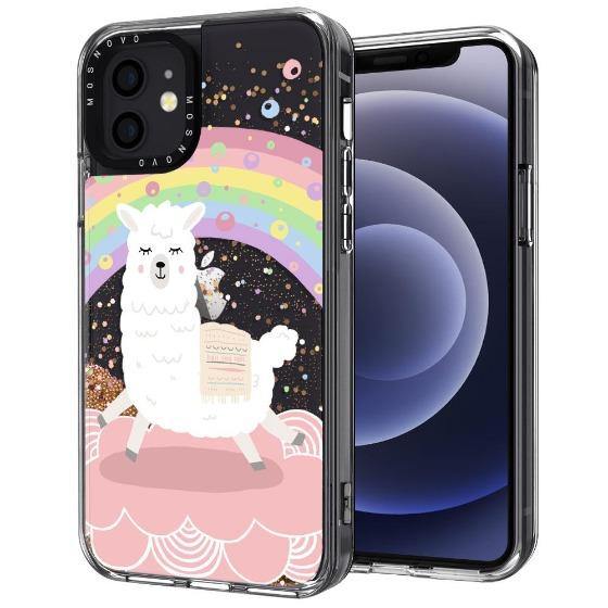 Rainbow Alpaca Glitter Phone Case - iPhone 12 Mini Case - MOSNOVO