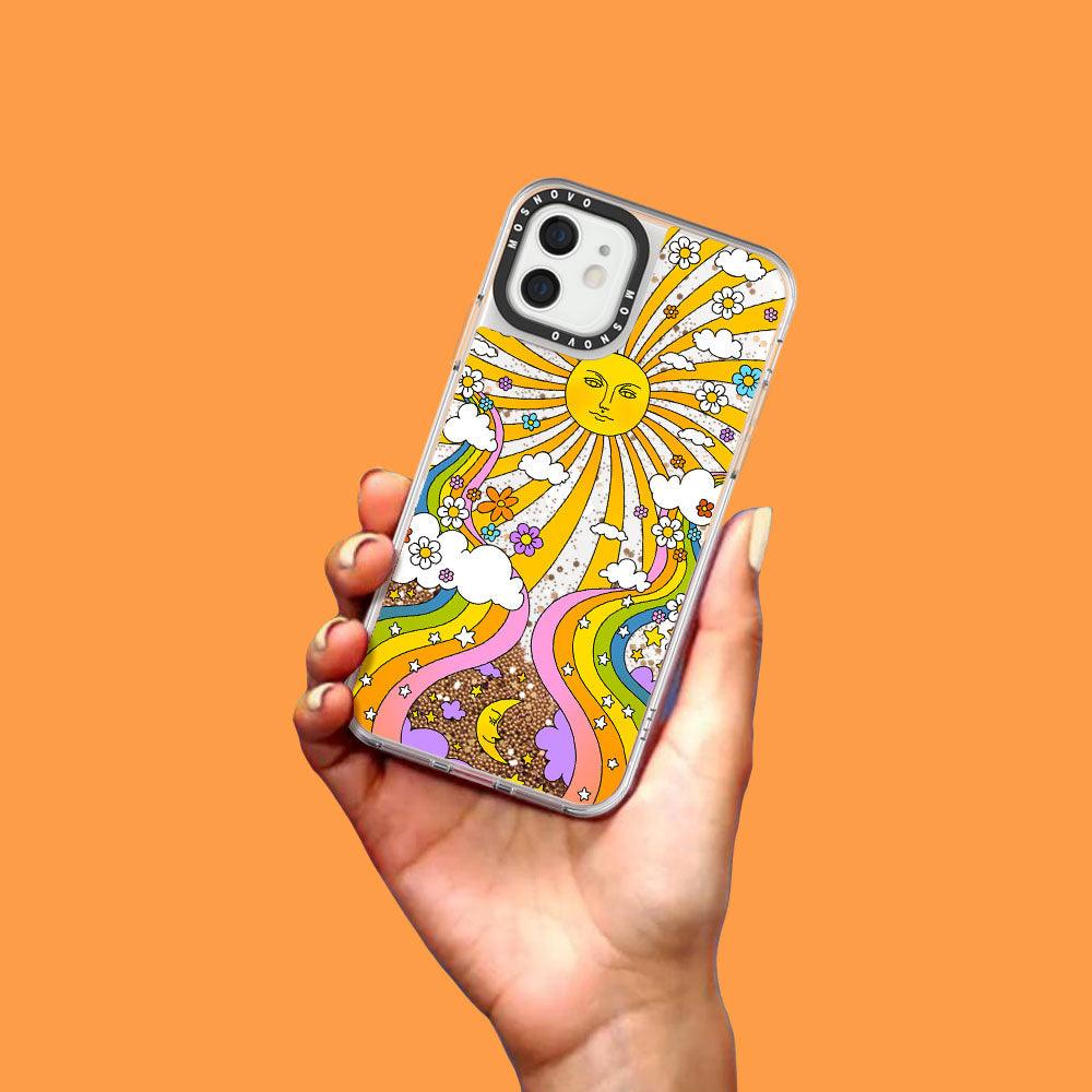 Rainbow Sun and Moon Glitter Phone Case - iPhone 12 Case - MOSNOVO