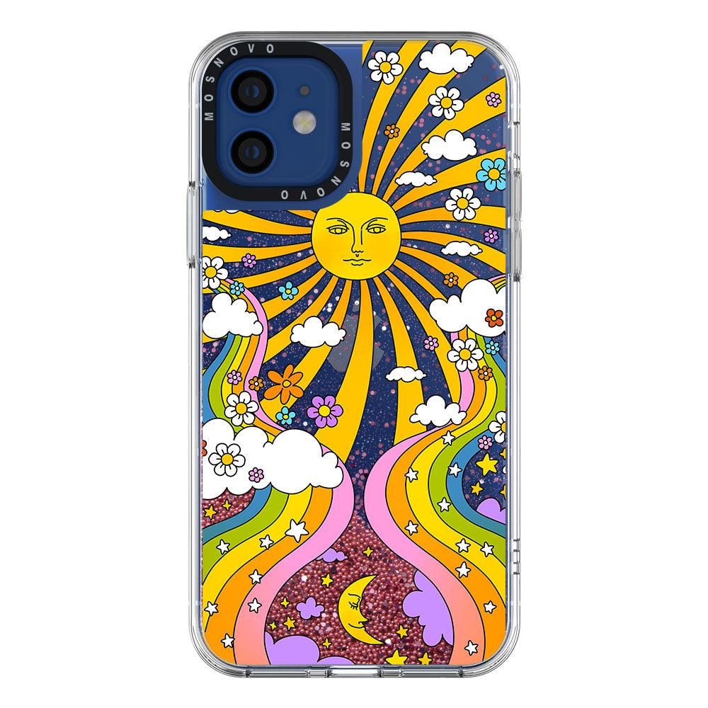 Rainbow Sun and Moon Glitter Phone Case - iPhone 12 Mini Case - MOSNOVO
