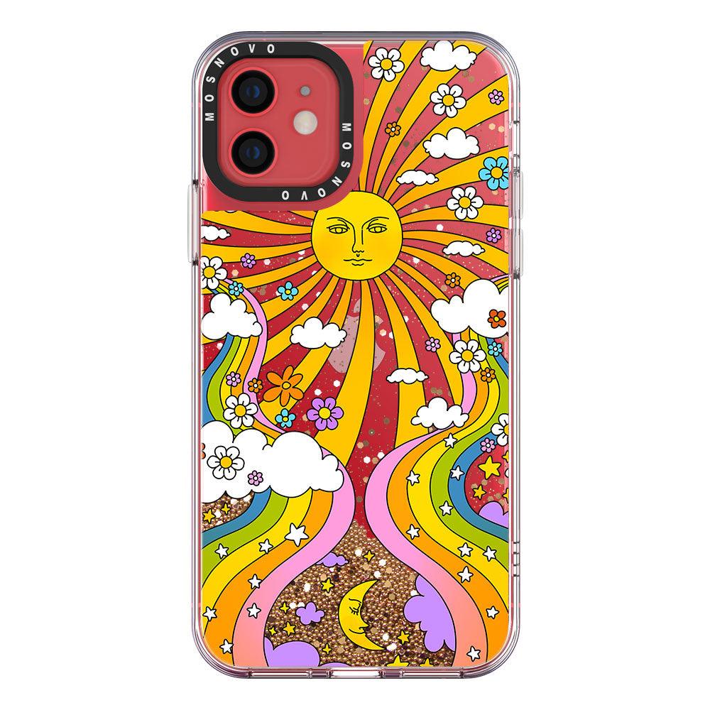 Rainbow Sun and Moon Glitter Phone Case - iPhone 12 Mini Case - MOSNOVO