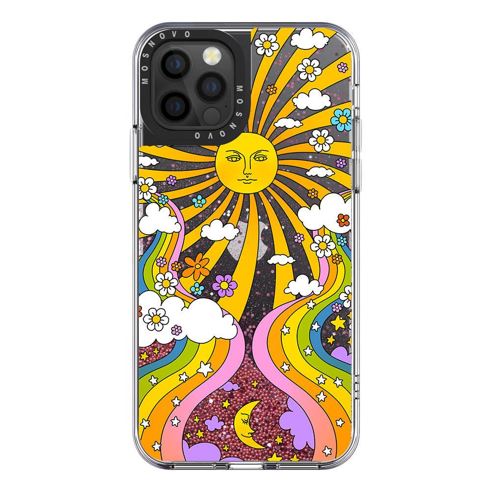 Rainbow Sun and Moon Glitter Phone Case - iPhone 12 Pro Case - MOSNOVO