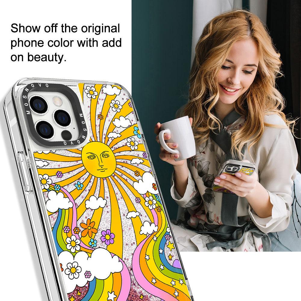 Rainbow Sun and Moon Glitter Phone Case - iPhone 12 Pro Case - MOSNOVO