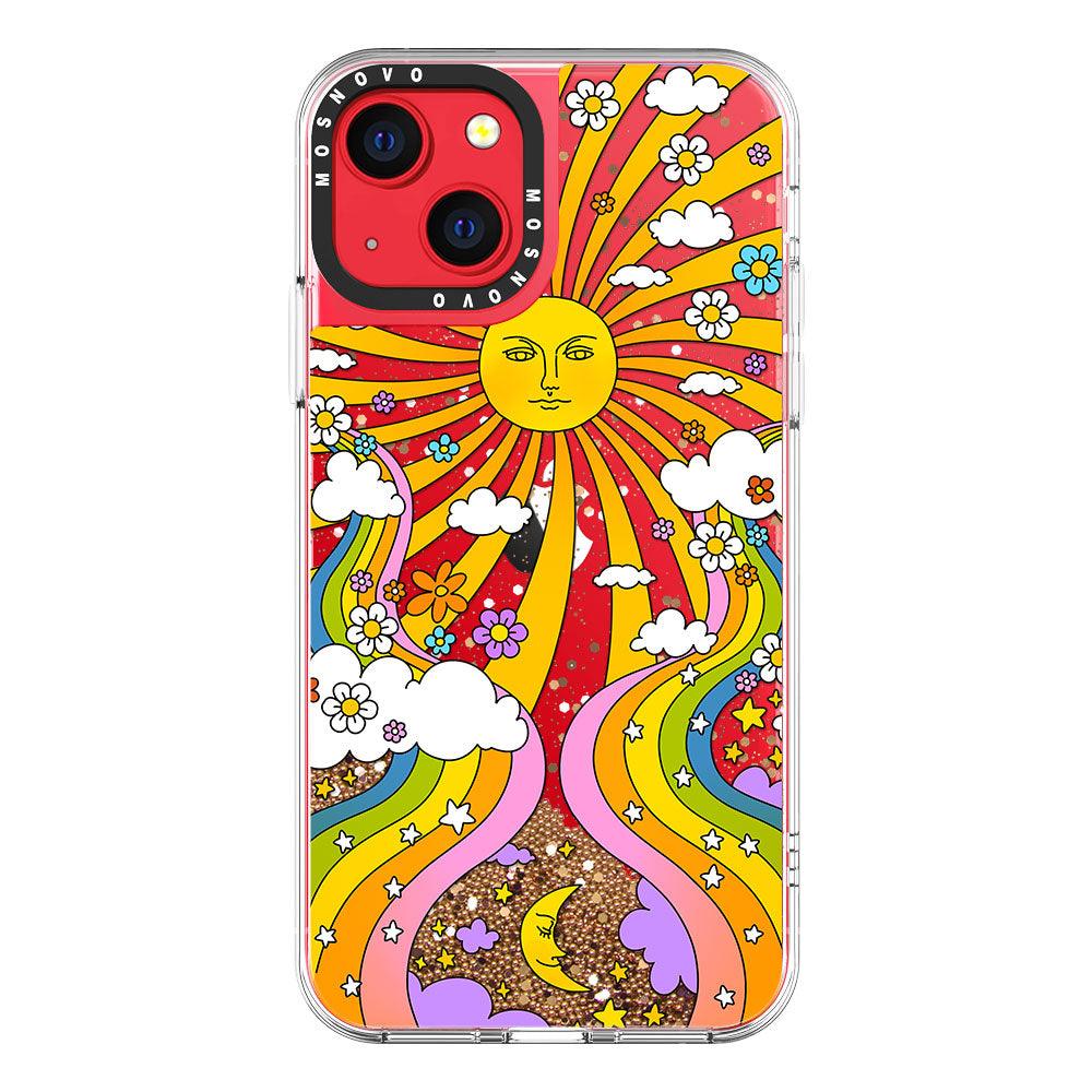 Rainbow Sun and Moon Glitter Phone Case - iPhone 13 Case - MOSNOVO
