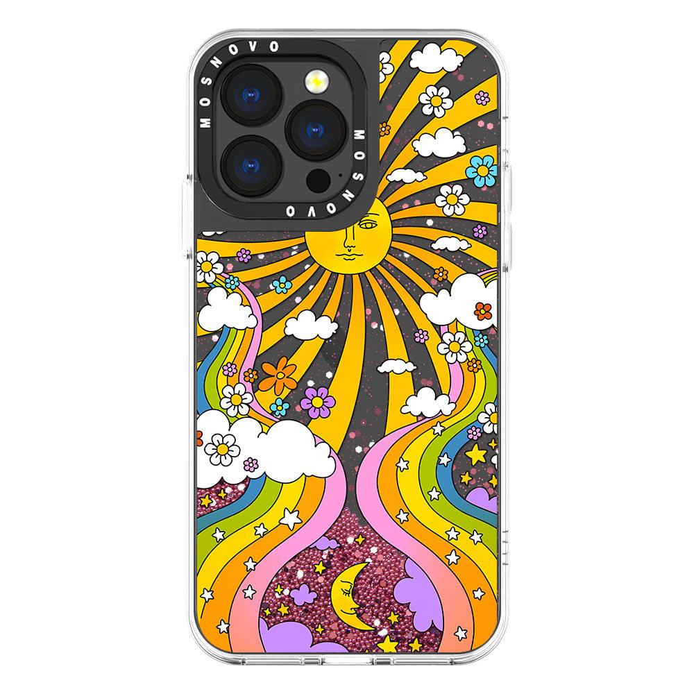 Rainbow Sun and Moon Glitter Phone Case - iPhone 13 Pro Case - MOSNOVO