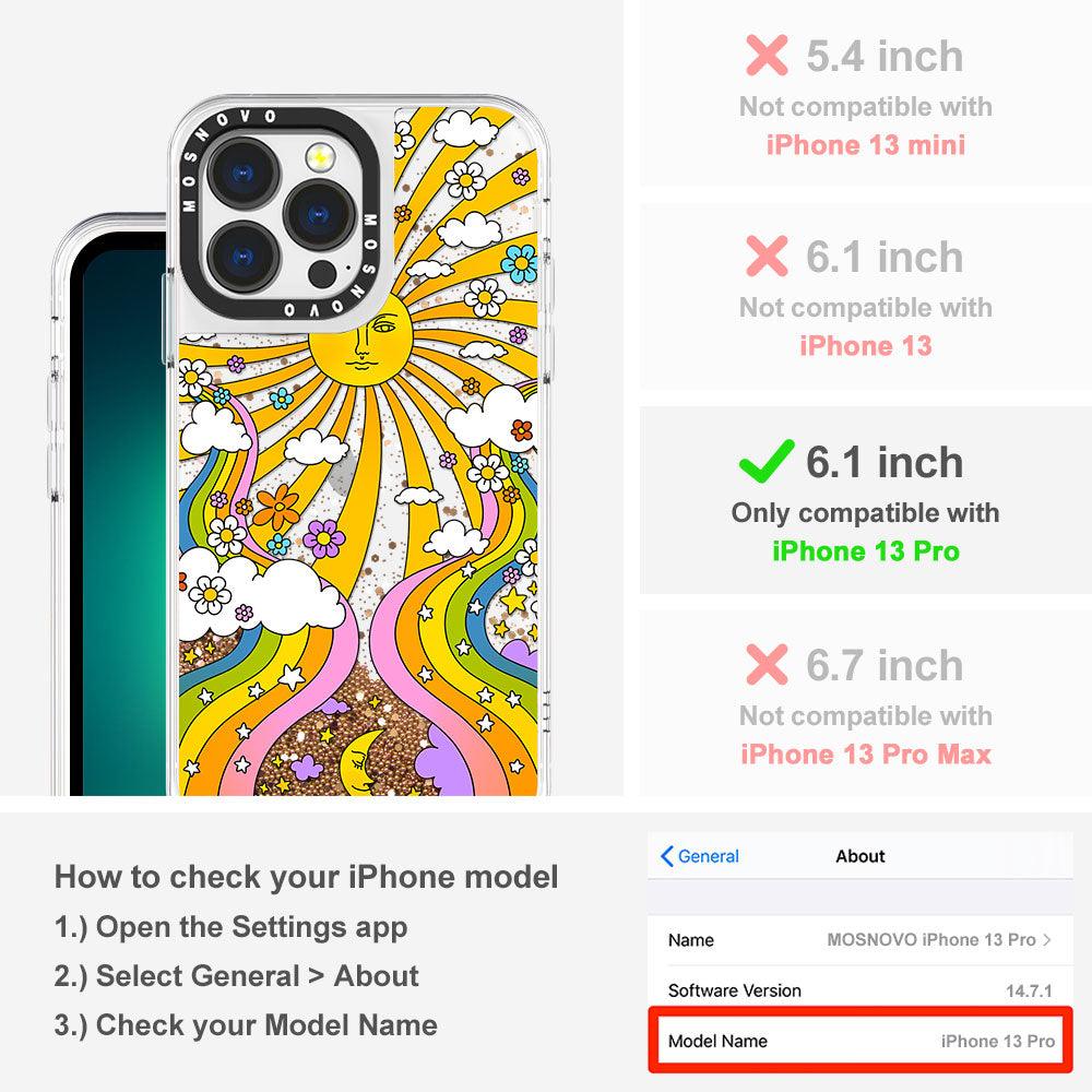 Rainbow Sun and Moon Glitter Phone Case - iPhone 13 Pro Case - MOSNOVO