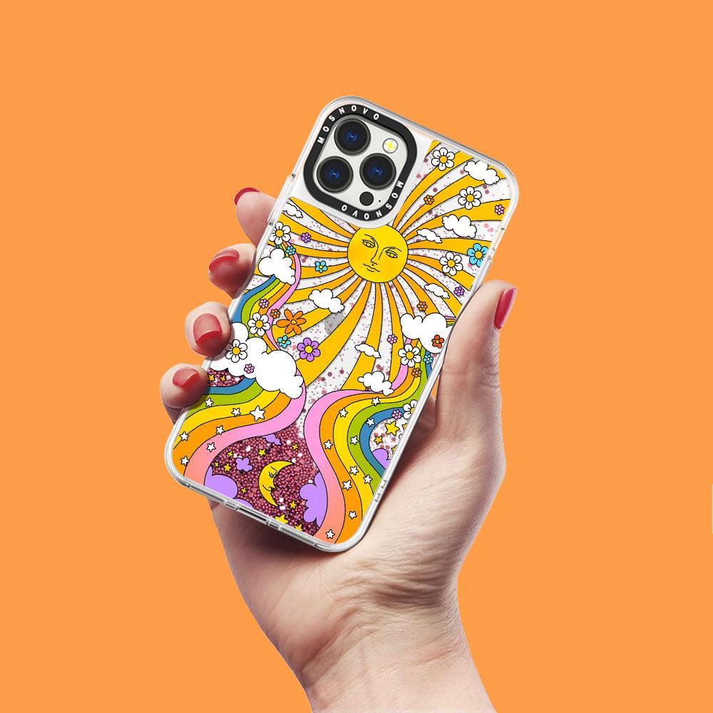 Rainbow Sun and Moon Glitter Phone Case - iPhone 13 Pro Max Case - MOSNOVO