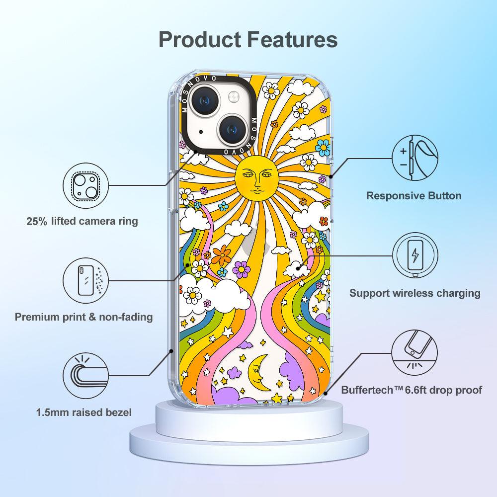 Rainbow Sun and Moon Phone Case - iPhone 14 Plus Case - MOSNOVO
