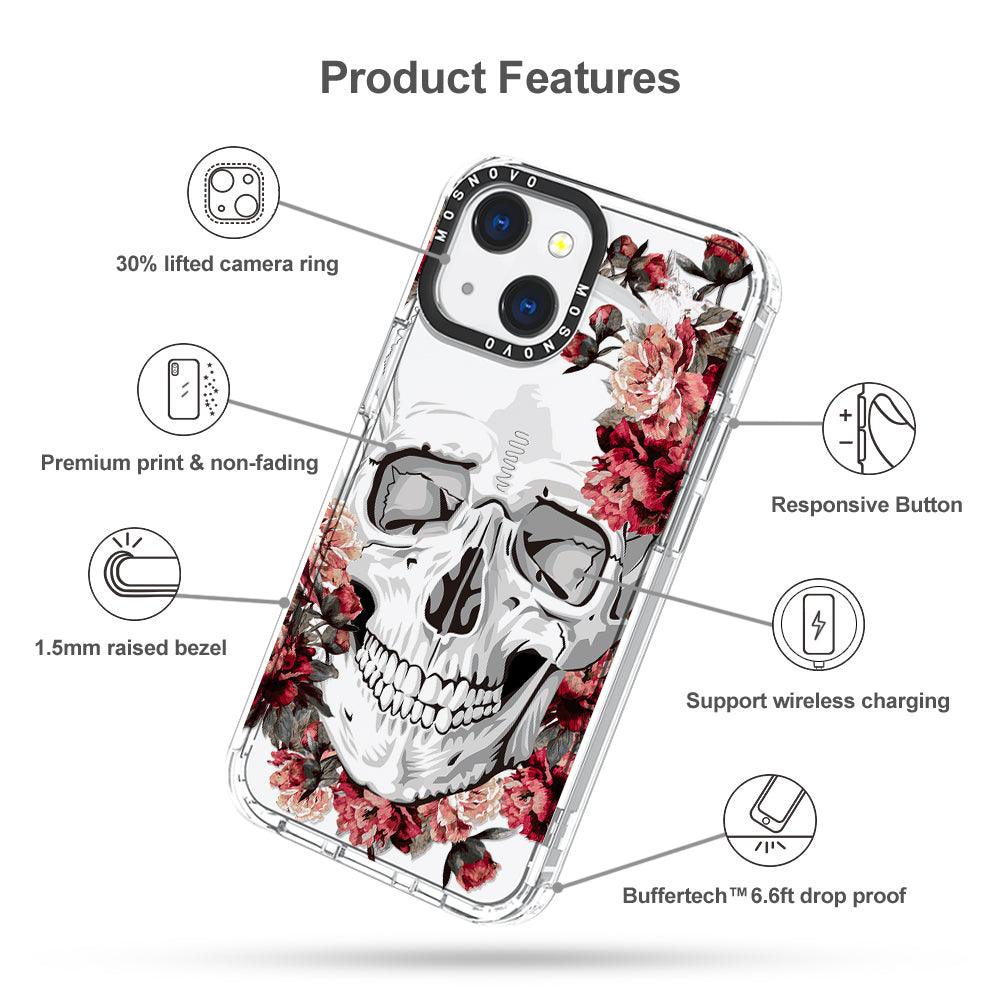Red Flower Skull Phone Case - iPhone 13 Mini Case - MOSNOVO