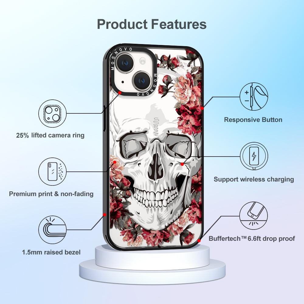 Red Flower Skull Phone Case - iPhone 14 Case - MOSNOVO