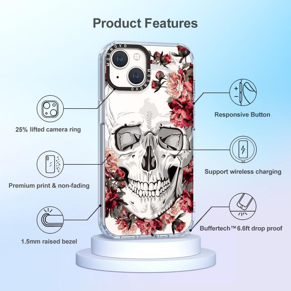 Red Flower Skull Phone Case - iPhone 14 Plus Case - MOSNOVO
