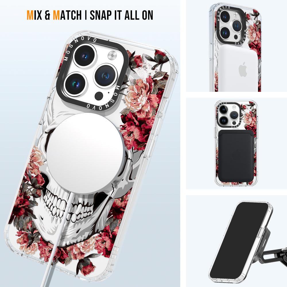Red Flower Skull Phone Case - iPhone 14 Pro Case - MOSNOVO