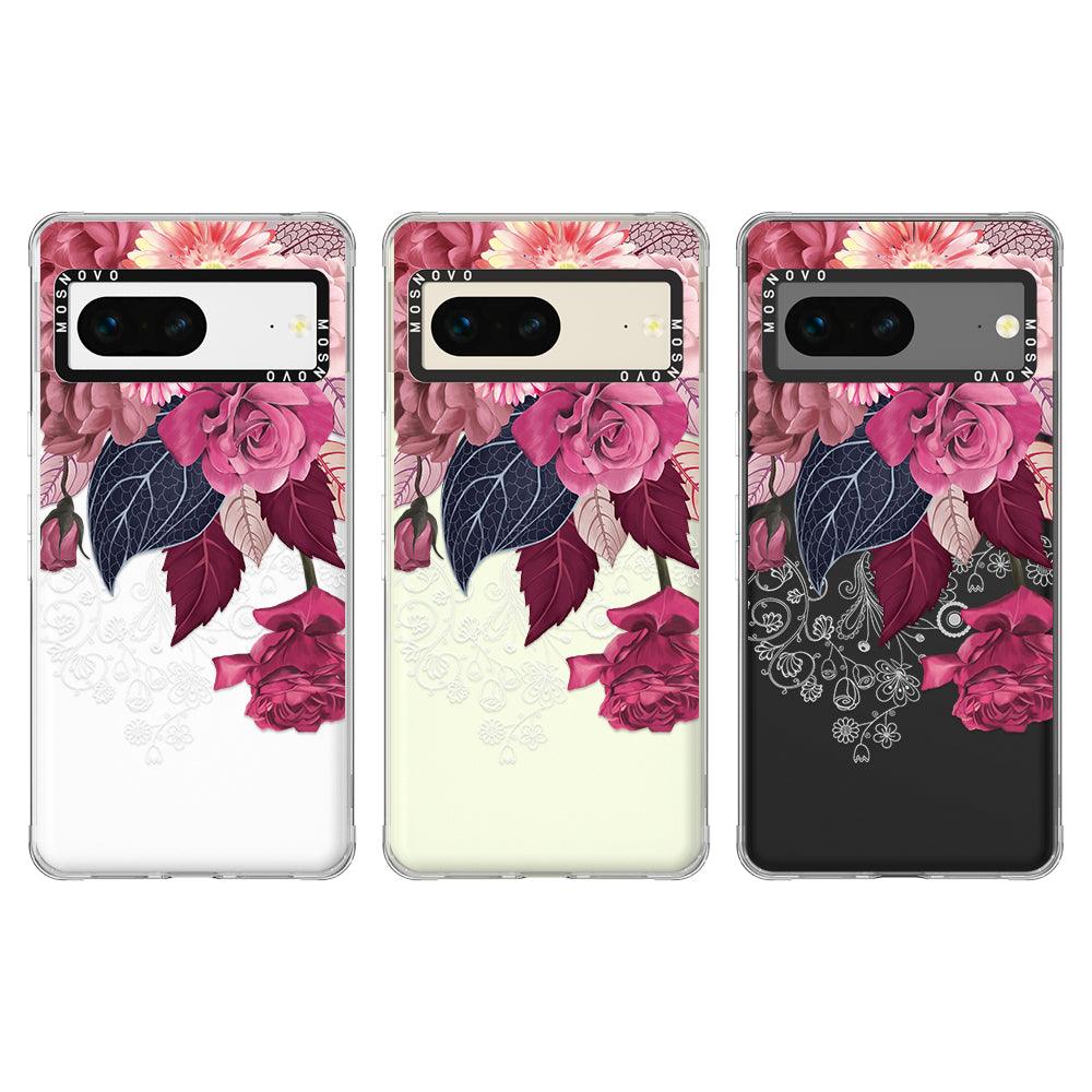 Red Pink Floral Phone Case - Google Pixel 7 Case - MOSNOVO