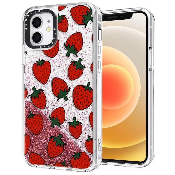 Red Strawberry Glitter Phone Case - iPhone 12 Mini Case - MOSNOVO