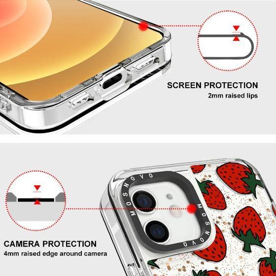 Red Strawberry Glitter Phone Case - iPhone 12 Mini Case - MOSNOVO