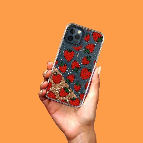 Red Strawberry Glitter Phone Case - iPhone 12 Pro Case - MOSNOVO