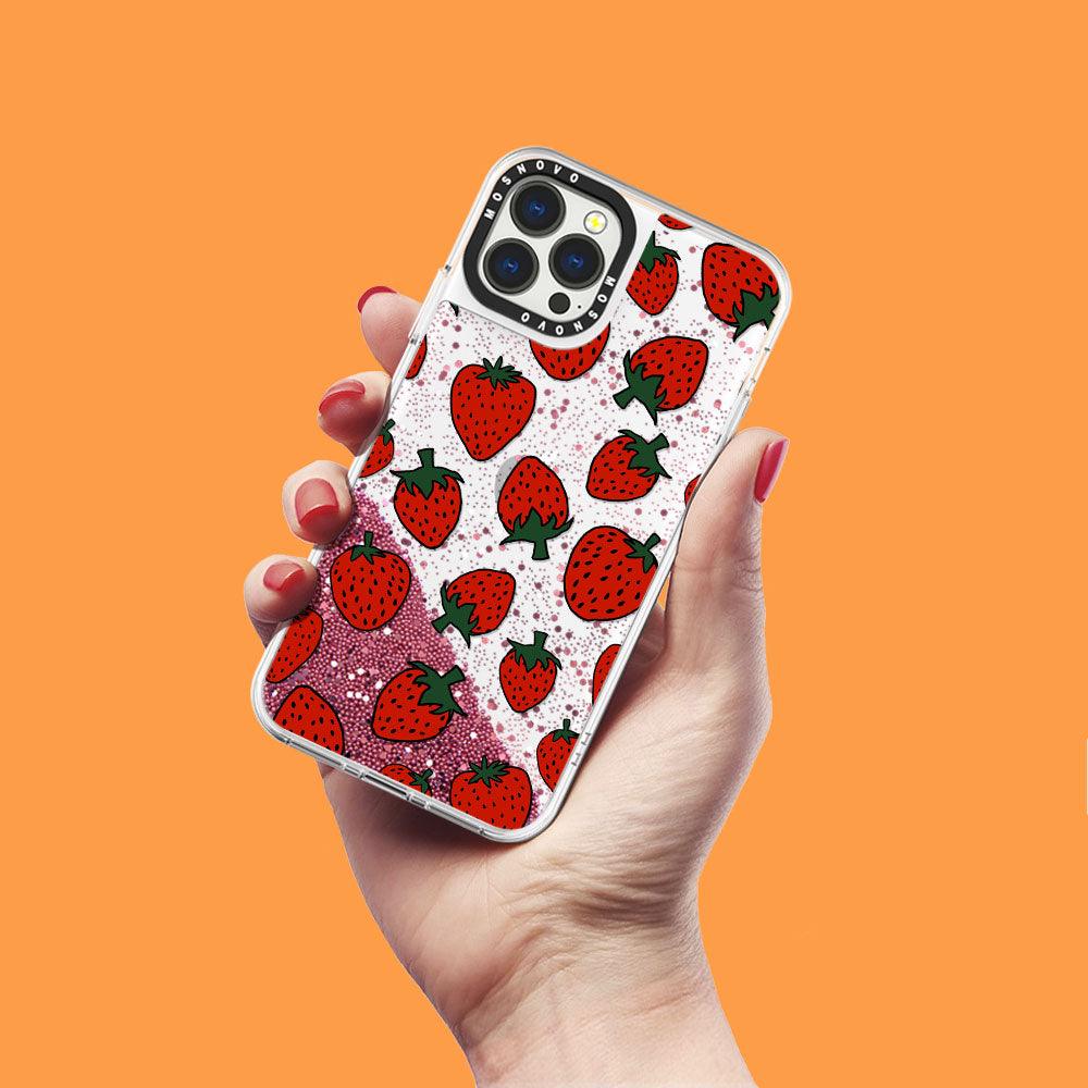 Red Strawberry Glitter Phone Case - iPhone 13 Pro Max Case - MOSNOVO