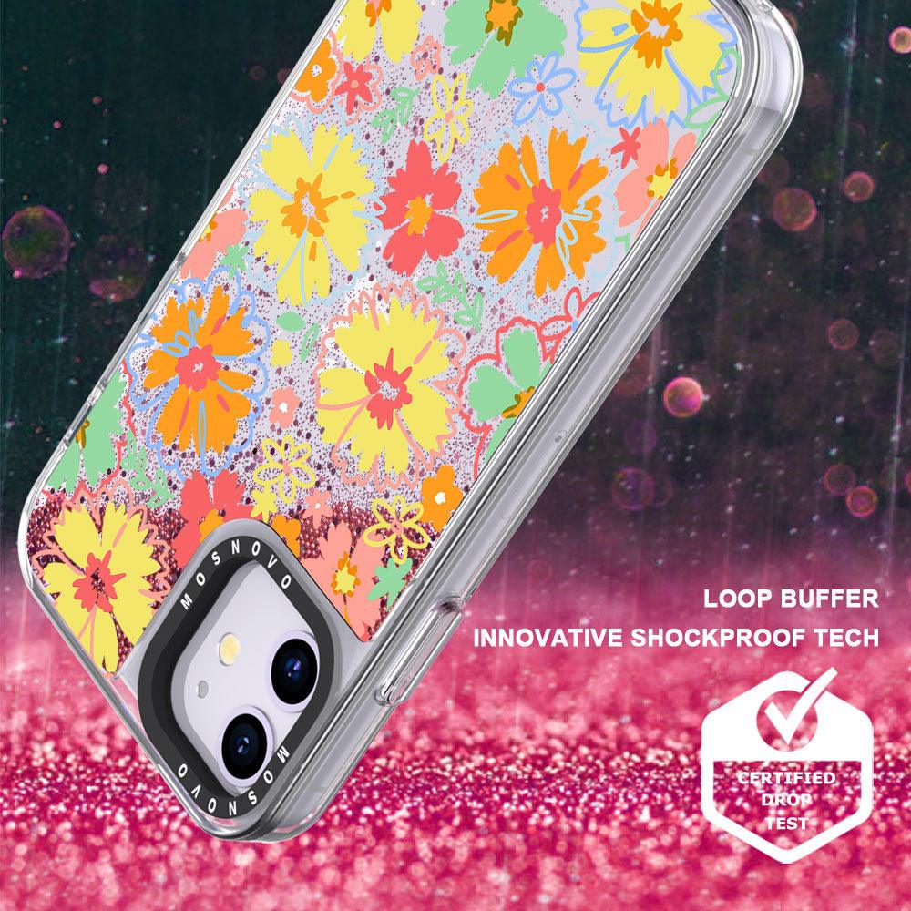 Retro Boho Hippie Flowers Glitter Phone Case - iPhone 11 Case - MOSNOVO