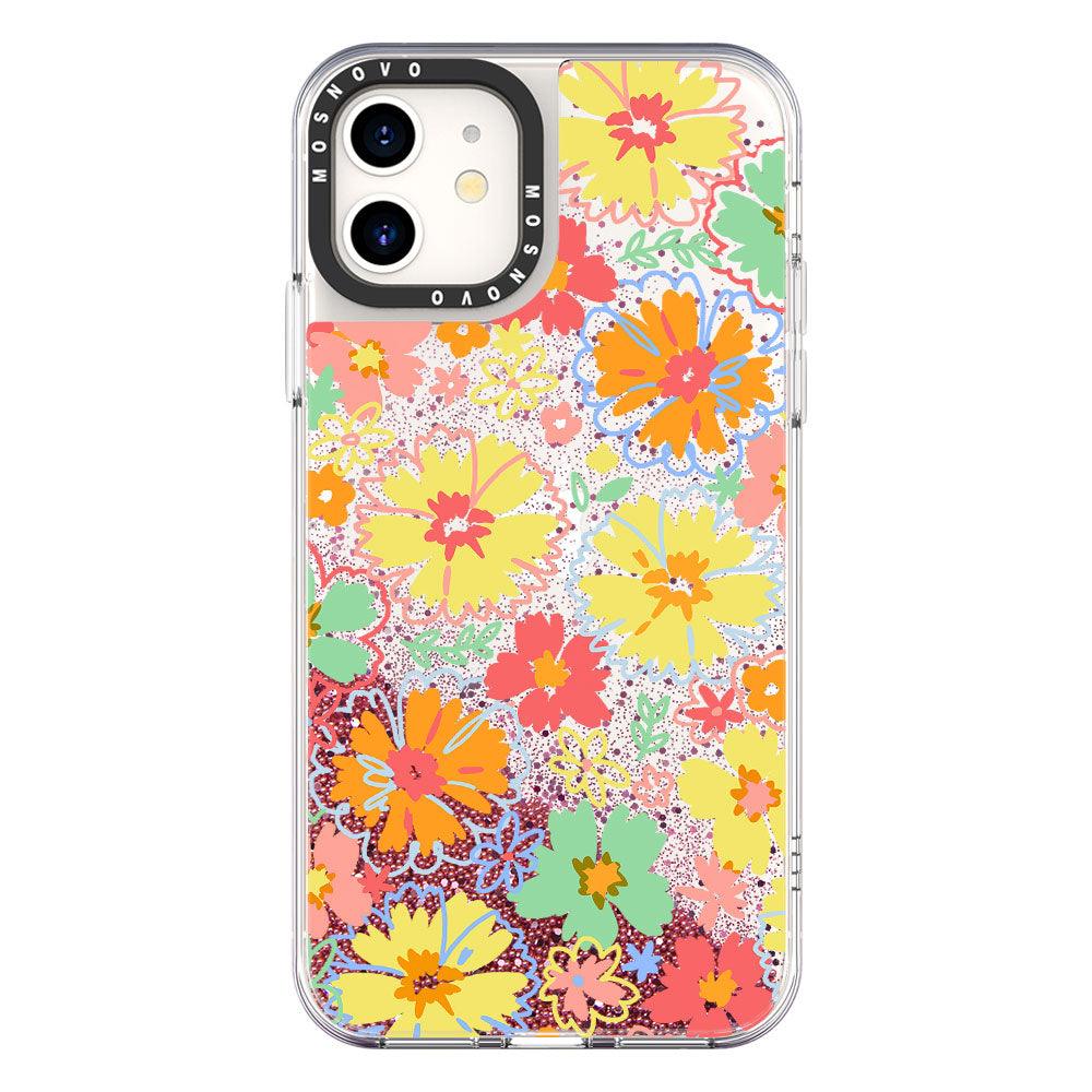 Retro Boho Hippie Flowers Glitter Phone Case - iPhone 11 Case - MOSNOVO