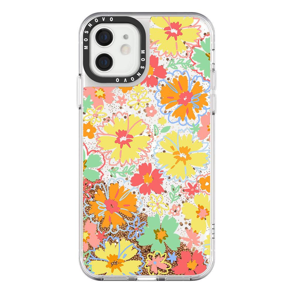 Retro Boho Hippie Flowers Glitter Phone Case - iPhone 12 Mini Case - MOSNOVO