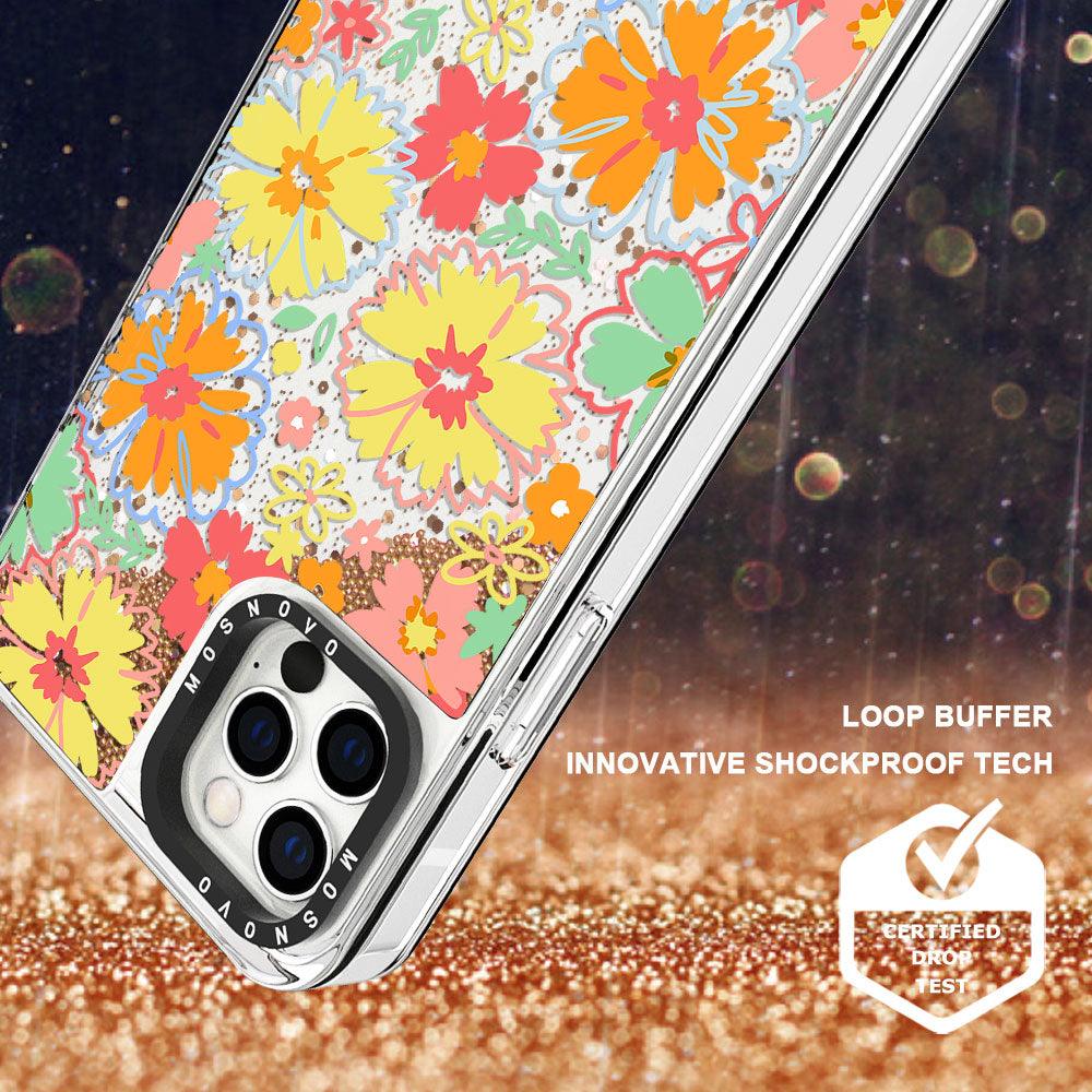 Retro Boho Hippie Flowers Glitter Phone Case - iPhone 12 Pro Case - MOSNOVO