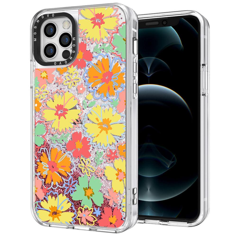 Retro Boho Hippie Flowers Glitter Phone Case - iPhone 12 Pro Max Case - MOSNOVO