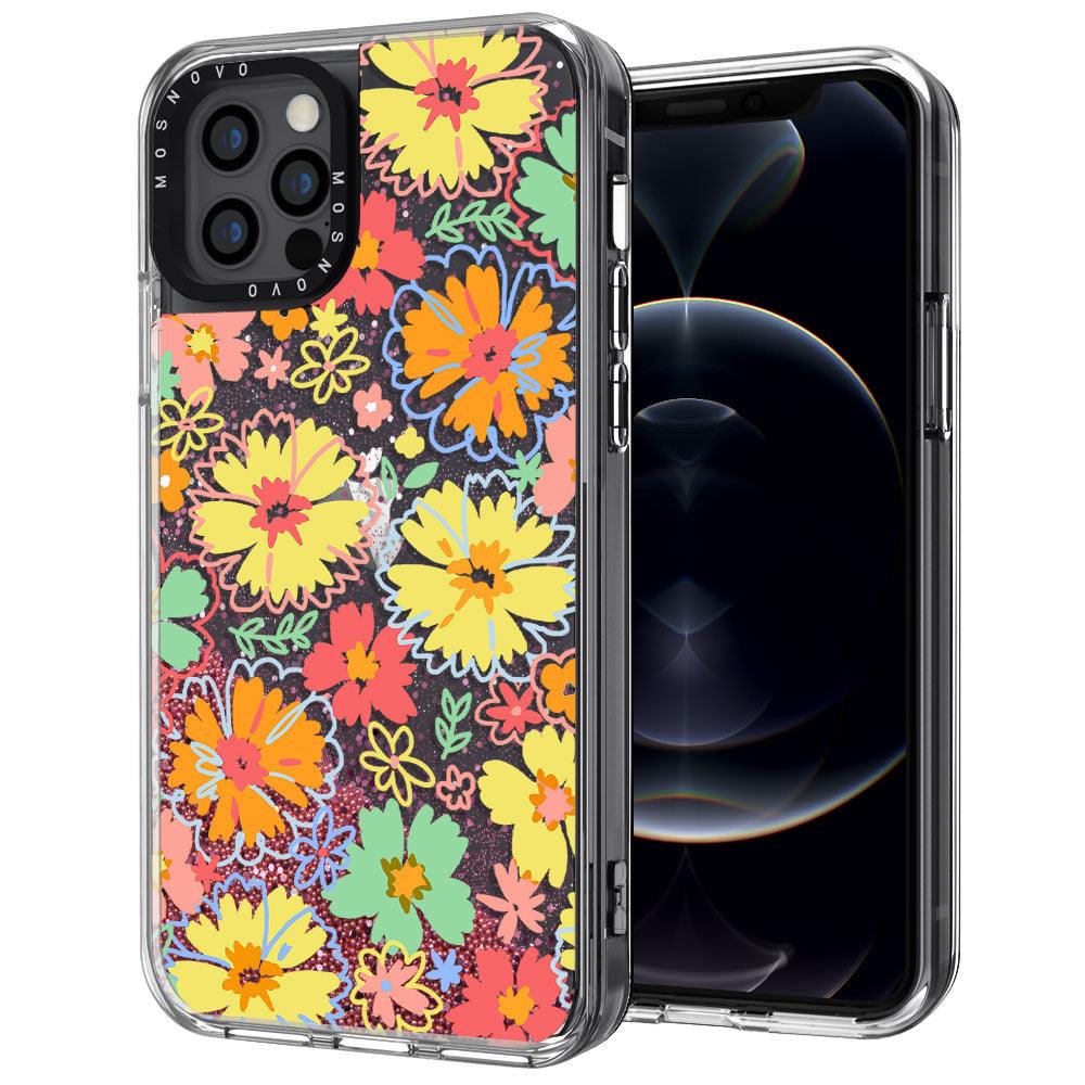 Retro Boho Hippie Flowers Glitter Phone Case - iPhone 12 Pro Max Case - MOSNOVO