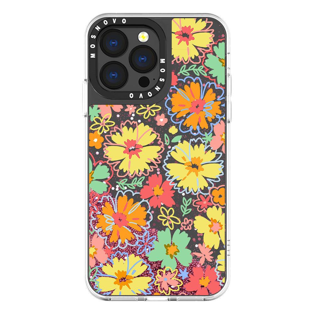 Retro Boho Hippie Flowers Glitter Phone Case - iPhone 13 Pro Case - MOSNOVO