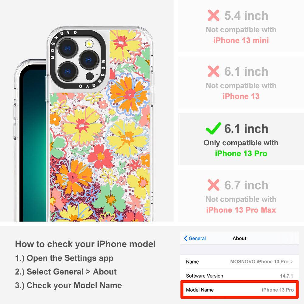 Retro Boho Hippie Flowers Glitter Phone Case - iPhone 13 Pro Case - MOSNOVO