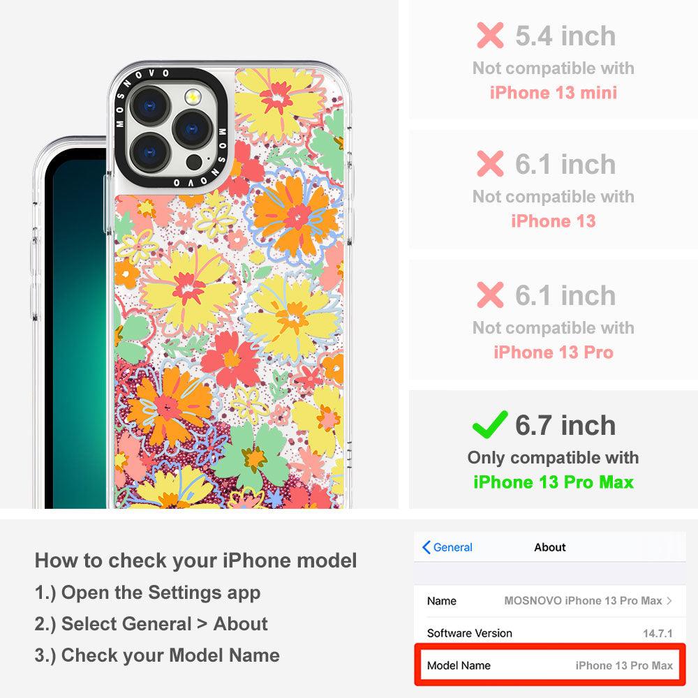 Retro Boho Hippie Flowers Glitter Phone Case - iPhone 13 Pro Max Case - MOSNOVO