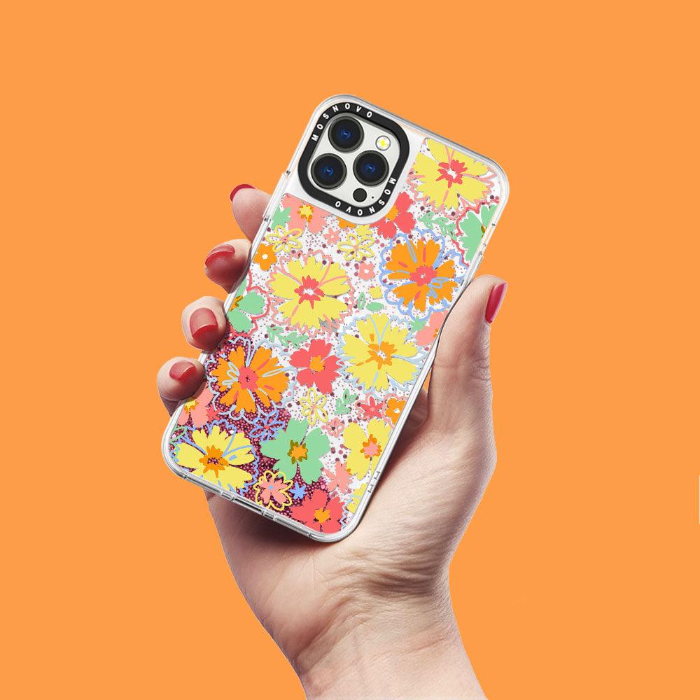 Retro Boho Hippie Flowers Glitter Phone Case - iPhone 13 Pro Max Case - MOSNOVO