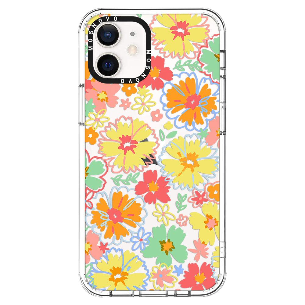 Retro Boho Hippie Flowers Phone Case - iPhone 12 Case - MOSNOVO
