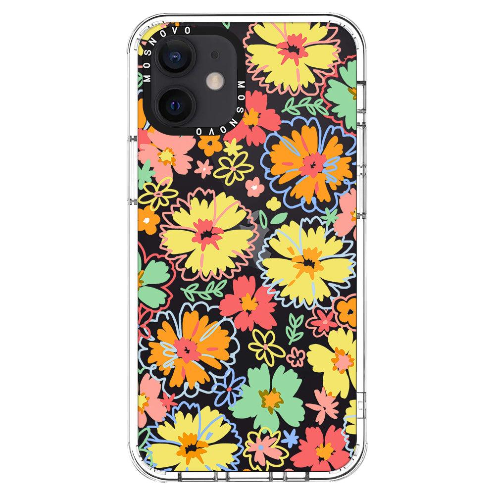 Retro Boho Hippie Flowers Phone Case - iPhone 12 Case - MOSNOVO