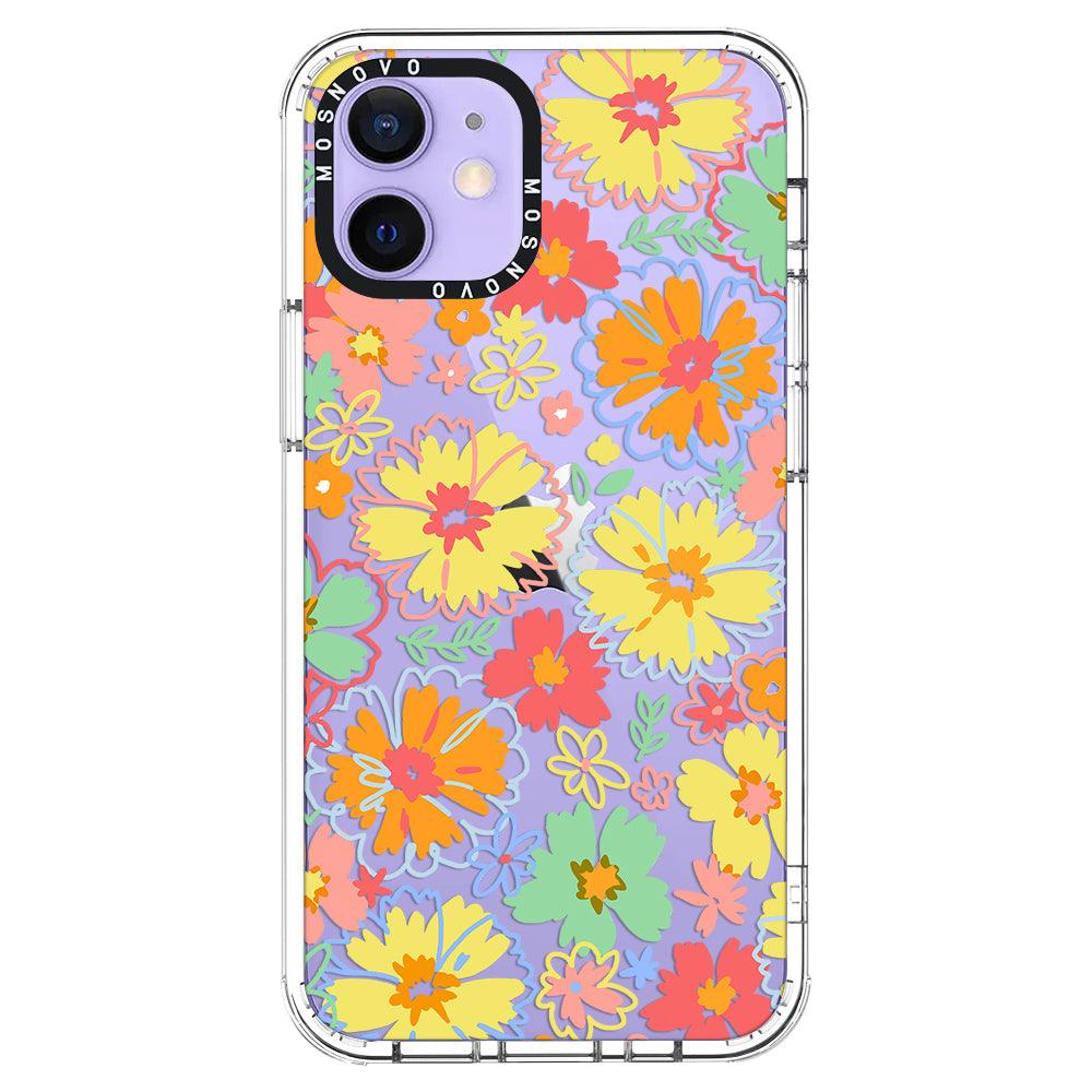 Retro Boho Hippie Flowers Phone Case - iPhone 12 Mini Case - MOSNOVO