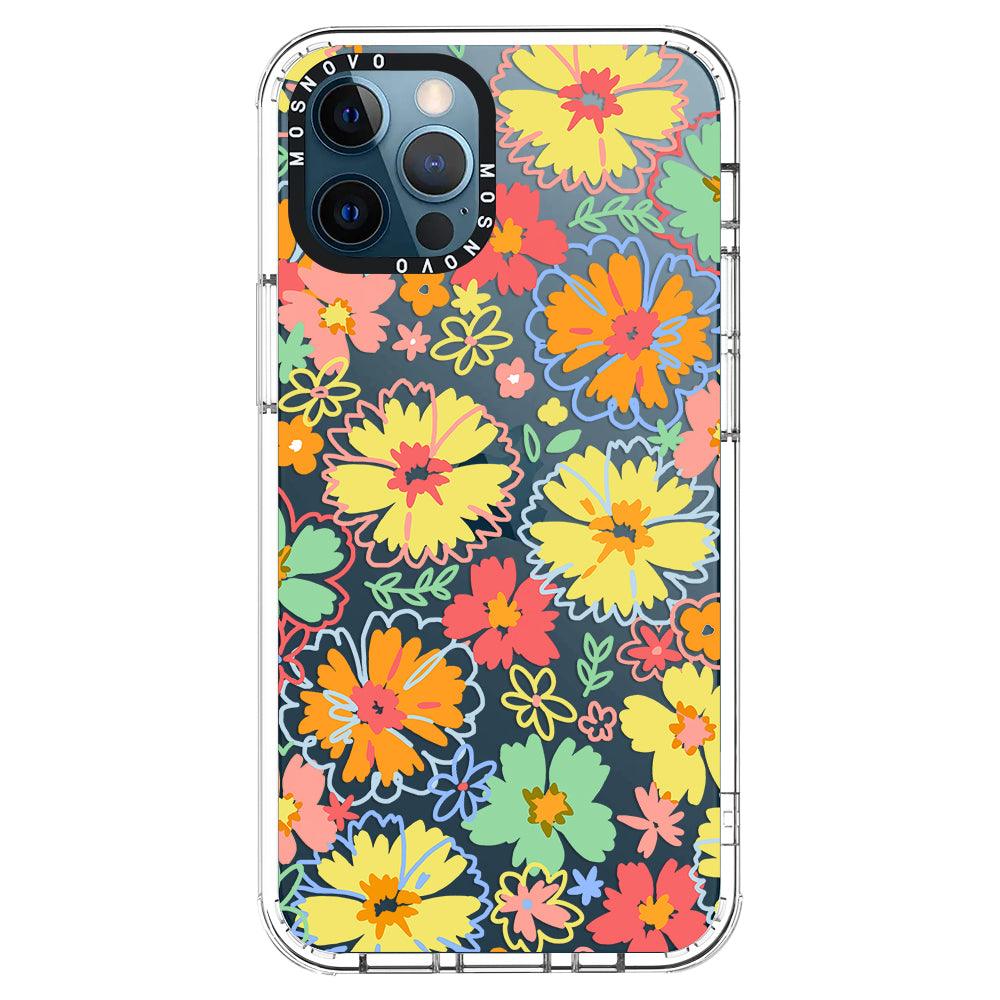 Retro Boho Hippie Flowers Phone Case - iPhone 12 Pro Case - MOSNOVO