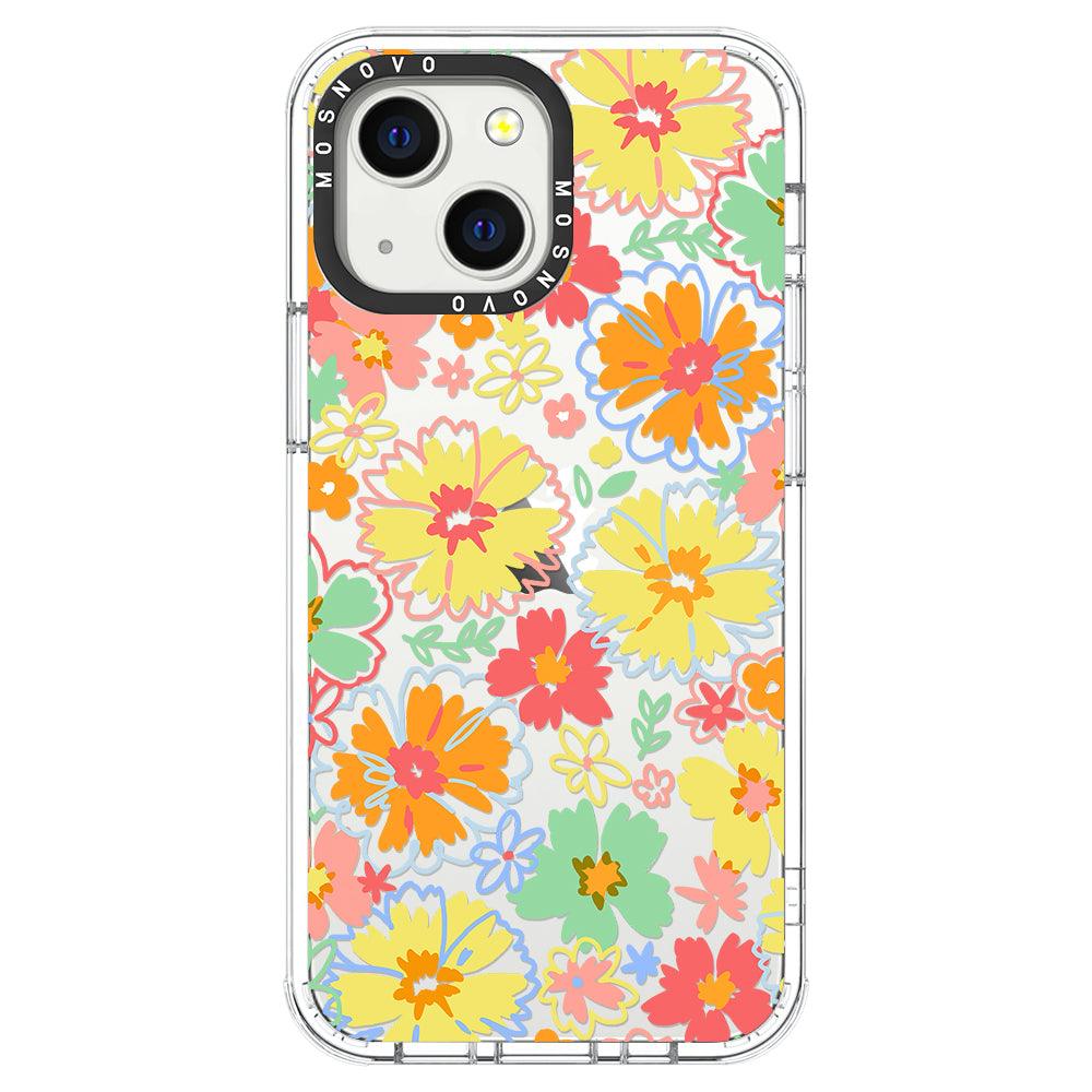 Retro Boho Hippie Flowers Phone Case - iPhone 13 Mini Case - MOSNOVO