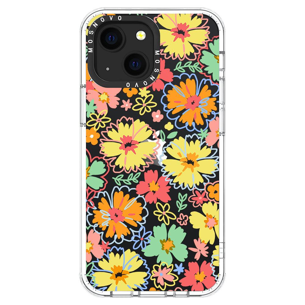 Retro Boho Hippie Flowers Phone Case - iPhone 13 Mini Case - MOSNOVO