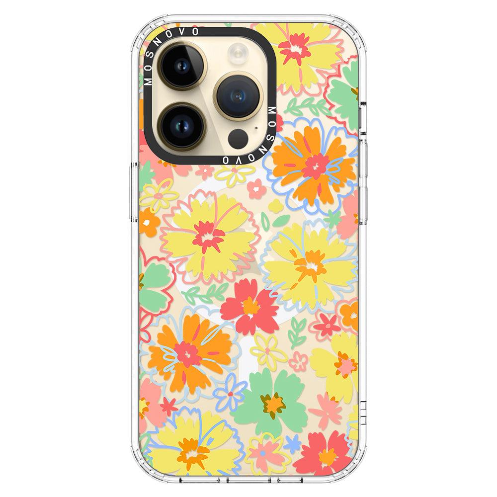 Retro Boho Hippie Flowers Phone Case - iPhone 14 Pro Case - MOSNOVO