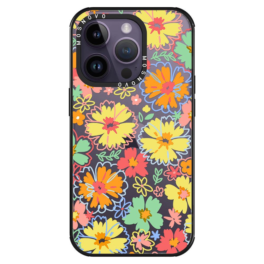 Retro Boho Hippie Flowers Phone Case - iPhone 14 Pro Case - MOSNOVO