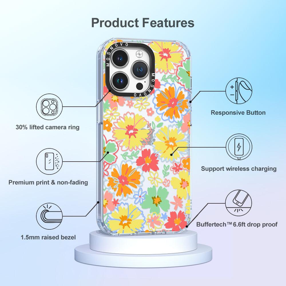 Retro Boho Hippie Flowers Phone Case - iPhone 14 Pro Max Case - MOSNOVO