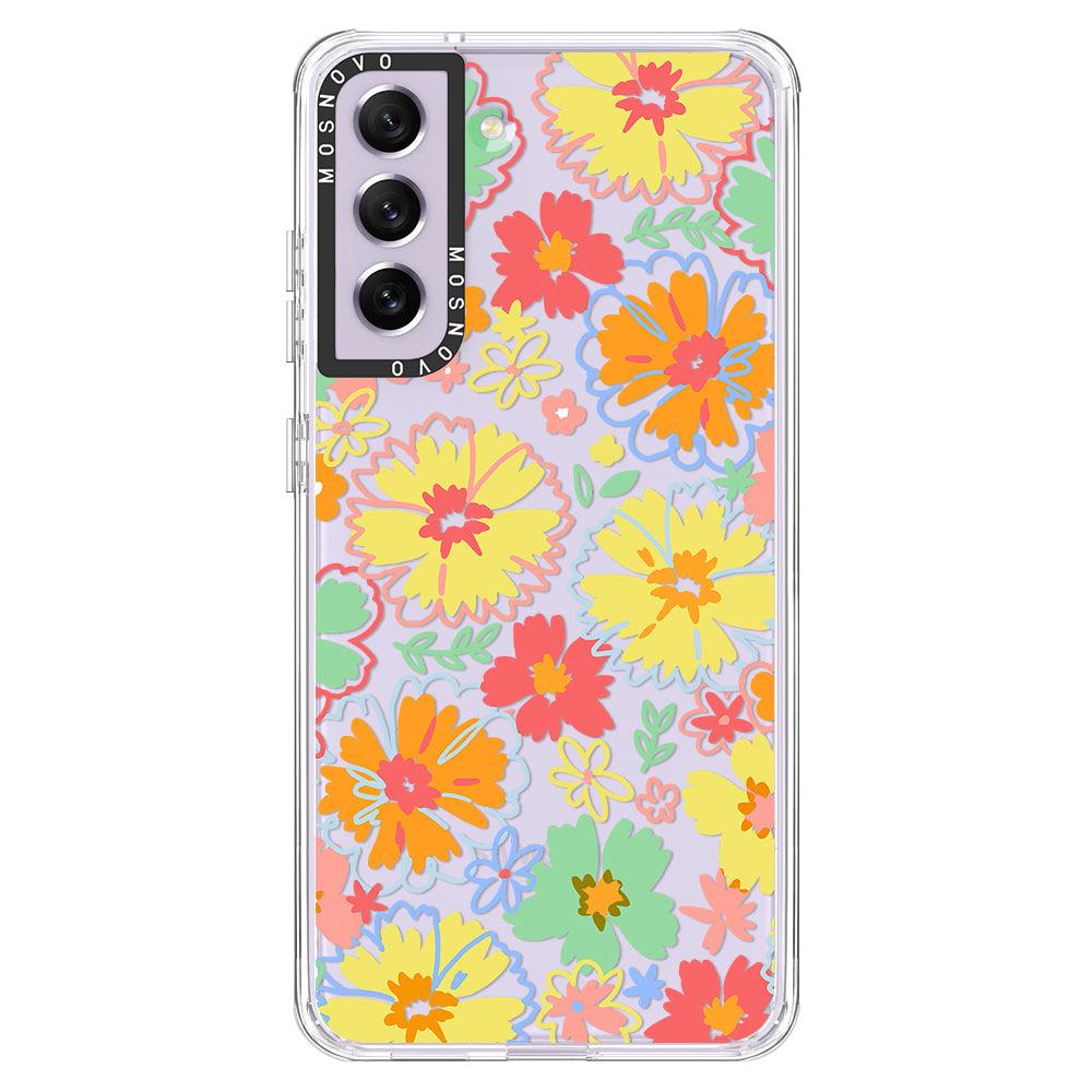 Retro Boho Hippie Flowers Phone Case - Samsung Galaxy S21 FE Case - MOSNOVO