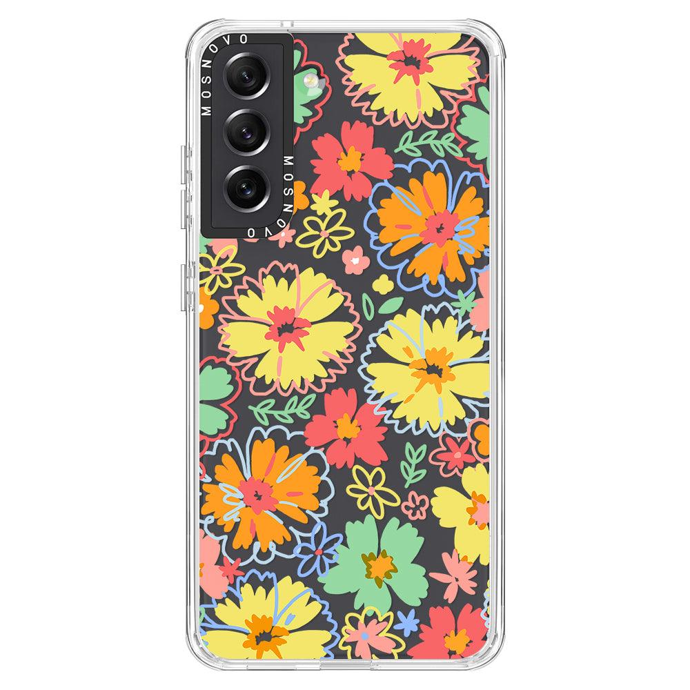 Retro Boho Hippie Flowers Phone Case - Samsung Galaxy S21 FE Case - MOSNOVO