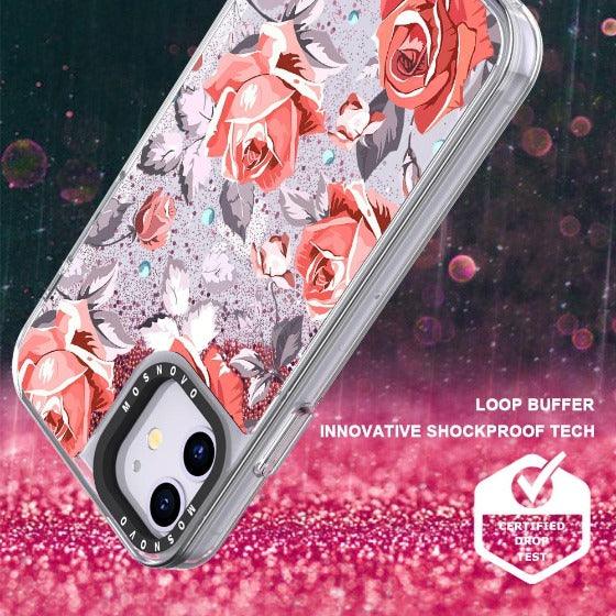 Retro Flower Roses Glitter Phone Case - iPhone 11 Case - MOSNOVO