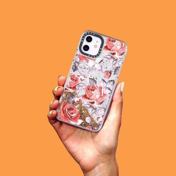 Retro Flower Roses Glitter Phone Case - iPhone 11 Case - MOSNOVO