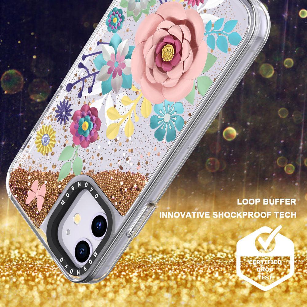 Roses Blossom Floral Flower Glitter Phone Case - iPhone 11 Case - MOSNOVO