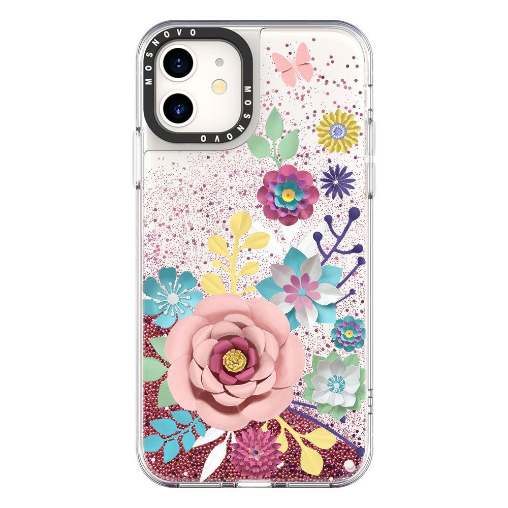 Roses Blossom Floral Flower Glitter Phone Case - iPhone 11 Case - MOSNOVO